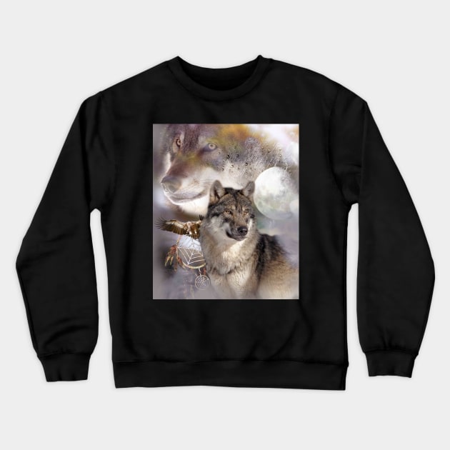 Wolf Dreamcatcher & Eagle, Moon Wolves Crewneck Sweatshirt by Random Galaxy